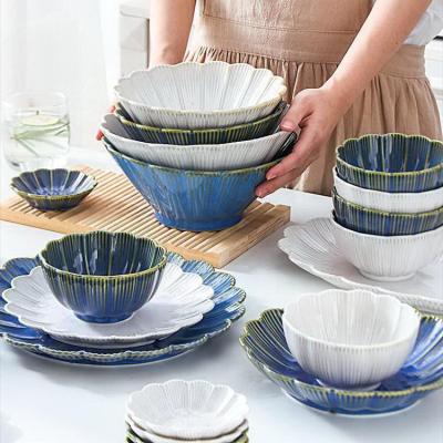 China Viable made in China blue luster reactive flower shape dinner ware dinnerware set dishes top quality for sale