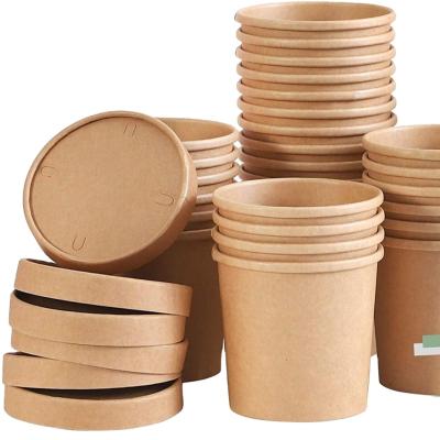 China Disposable Craft Paper Soup Cup With Covers Disposable Takeout Soup Cups for sale