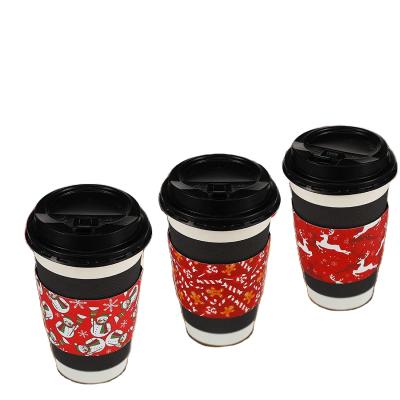 China Recyclable Christmas Coffee Tea Cup Sleeves, 12&16 Ounce Disposable Paper Coffee Cup Sleeves For Christmas Cups Hot Chocolate Cocoa for sale