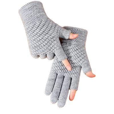 China Plain Knitted Gloves Winter Women Fingerless Gloves Fashion Men Soft Warm Half Finger Non-slip Gloves for sale