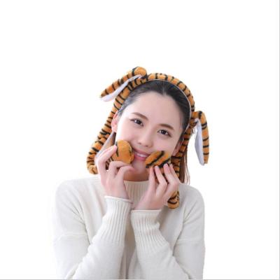 China COMMON Funny Plush Tiger Hair Band Headband Hat Ear Can Move Through Bunny Ears For Kids for sale