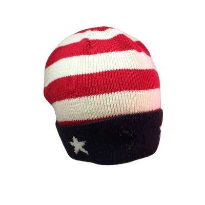 China COMMON high quality children crocheted cotton beanie star jacquard hat embroidery flag sport teen beanie for sale