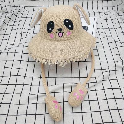 China Ready to ship DDP spring summer autumn children hat bunny ear motion big eyes character knit bucket hat for baby for sale