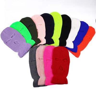 China Winter COMMON warm hole knitted hat candy - selling three - - colorful outdoor cycling wool hat mask windproof hat for sale