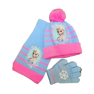 China 100%acrylic High Quality Movie Medium Frozen Elsa Ana Beanie Hat Scarf Gloves Set For Kids Girls for sale