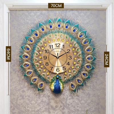 China Art Wholesale Peacock Wall Mounted Luxury Home Clock Antique Style Decor Metal Wall Clock for sale