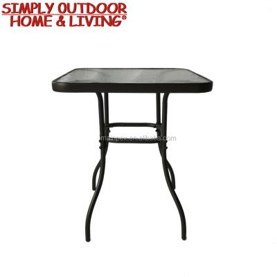 China Outdoor Wholesale Hot Sale Square Weather Furniture Glass Top Bistro Table/Coffee Table Metal Frame Bistro Table With Glass Top for sale