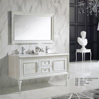 China HS-G13143 Modern French Style Oak Furniture Wooden Marble Double Sink Vanity for sale