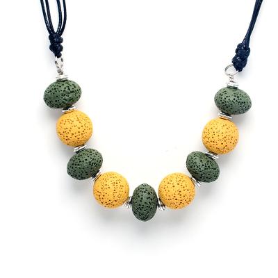 China advance & Nickel Free Natural Stone Beads Essential Oil Fragrance Diffuser Rhombus Round Lava Volcanic Beaded Necklace for sale