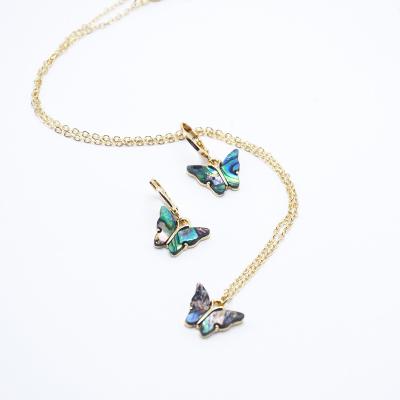 China advance & Nickel Free Fashion Abalone Shell Butterfly Pendant Jewelry Set Necklace for sale