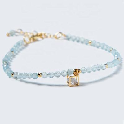 China Wholesale Hot Sale 3mm Romantic Natural Stone Bestone Blue Green Bracelet with Rhinestone Charm Beads Natural Stone Bracelet for sale