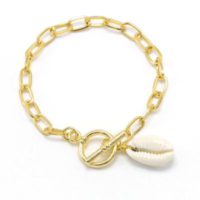 China Hiphop Bestone Fashion Jewelry 18K Gold Plated Carabiner Curb-Chain Bracelet With Conch Shell for sale