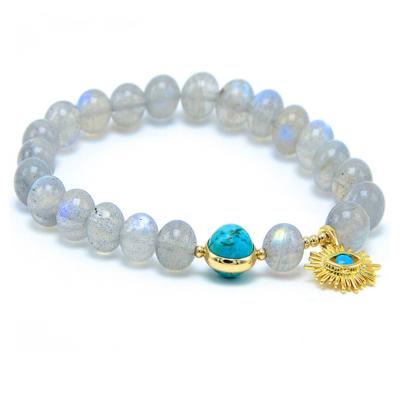 China Bestone FASHIONABLE Natural Gemstone Beads Bracelet Labradorite Bracelet With Turquoise Sun Charm Fashion Stone Beads Bracelet for sale