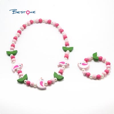 China Cute ready to ship kids jewelry set mixed kids and girls wooden color bead necklace and bracelet for sale