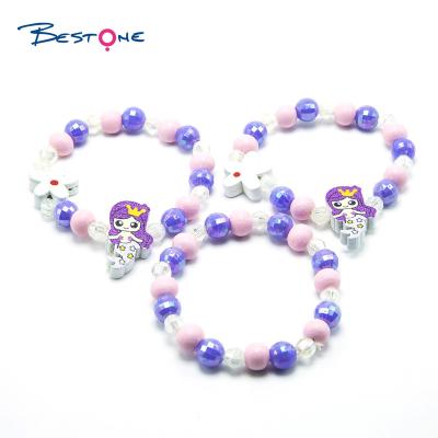 China Cute Bestone Mermaid Girls Jewelry Set Wooden Bracelet Set With Organza Bag Packaging for sale