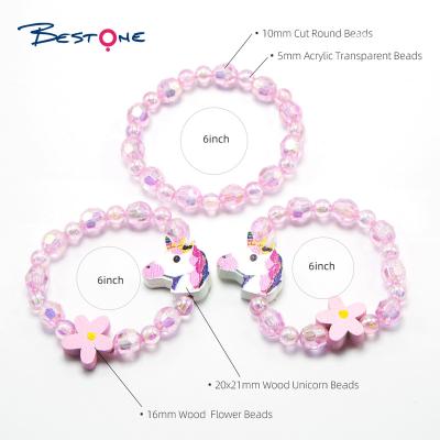 China Bestone Cute Kids Jewelry Set Girls Unicorn Wood Bracelets Jewelry Set for sale