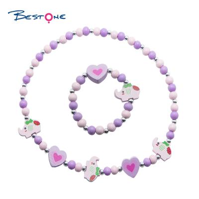 China BESTONE Cute Kids Jewelry Wooden Beads Bracelet Necklace With Elephant Charm for sale