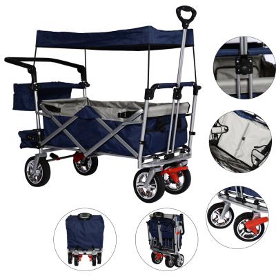 China Large Capacity Handwagon Pull Garden Cart Outdoor Folding Utility Cart 4 Wheels With Removable Canopy for sale