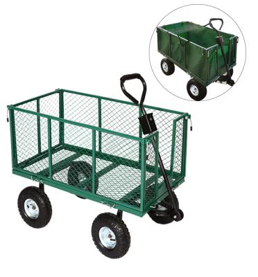 China KINDE 4 Wheels Mesh Green Hand Truck 350KG Durable Metal Construction Garden Carts for sale