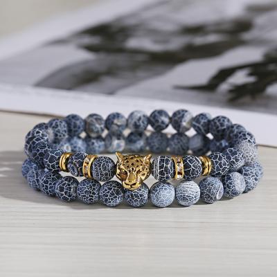 China 2Pcs Fashion Natural Granite Charm Weathered Stone Men Textured Matte Fashion Bracelets for sale