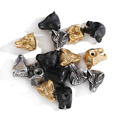 China Eco-Friendly Douvei Stainless Steel Beads For Jewelry Making Gold Plated Wolf Head Engraved Metal Bracelet Spacer Beads for sale