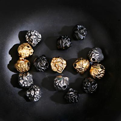 China 10*11mm Stylish Eco-friendly Lion Heads Stainless Steel Beads For Men's Jewelry Making Big Hole Diy Spacer Beads for sale