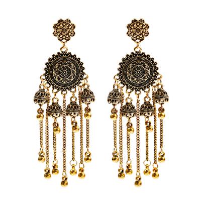 China BOHIME Douvei 4 Pcs/Bronze Set Gold Plated Alloy Vintage Drop Girl Bohemian Jewelry Long Tassel Dangle Bell Stud Luxury Earrings for sale