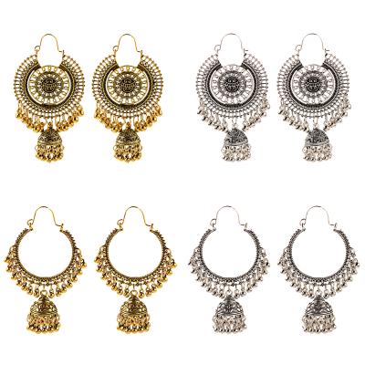 China La BOHÊME Douvei Round Shape Gold and Silver Plated Drop Bell Tassel Vintage Hollowing Out Circle Earrings Women Luxury Handmade Jewelry Set for sale