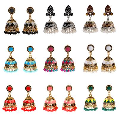 China BOHEMIA Douvei Fashion Gold Plated Drop Bohemian Enamel Pave Classic Women Boho Stud Earrings Vintage Jewelry Bell Shape Jewelry for sale