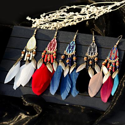 China BOHEMIA Feather Tassel Bohemian Earrings For Women Indian Ohrringe Water Drop Vintage Statement Earrings Boho Jewelry 2021 Kolczyki for sale