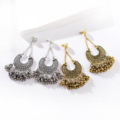 China Women's Vintage Water Bell Tassel Cavity Hollow Jhumka Earring Ladies Earring Retro Gold Drop Earrings Boho Ethnic Gypsy Indian Jewelry for sale