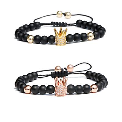 China TRENDY CZ Gold Crown Silver Stone Beads Cubic Zircon Men's Macrame Charm Bracelets Beading Bracelet Luxury Women Bracelet Jewelry for sale