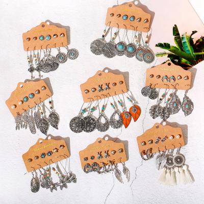 China BOHEMIA Douvei 6 Pairs / Earring Set Bohemian Zinc Alloy Eco-Friendly Circle Stud Set Sunflower Women Charm Hollow Jewelry Earrings for sale