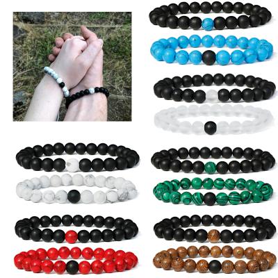 China Douvei FASHIONABLE 2 Pcs/Set His and Hers Bracelets Couple Bottom Split Crystal Stone Bead Couple Bracelet Men Women Charm Bracelet for sale