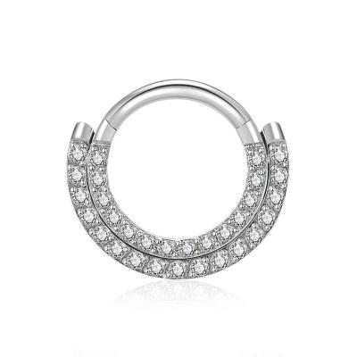 China FASHIONABLE G23 Titanium Hypoallergenic Nose Rings CZ Septum Clicker Double Hinged Segment Nose Ring Hoop Cartilage for sale