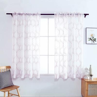 China Semi Sheer White Blackout Stock Sheer Curtain Semi Crushed Voile With Rosa Pink Textured Embroidery Rod Pocket For Bedroom And Living Room for sale