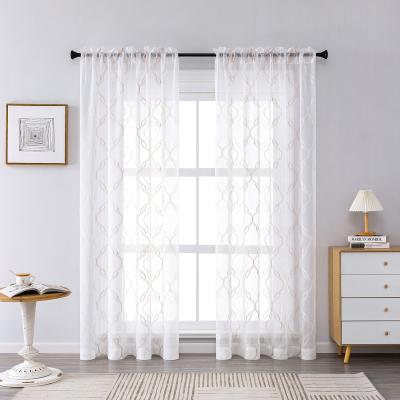 China Wholesale Semi Sheer Blackout Tulle Brown Embroidery Semi Sheer Voile Curtain Two Toned White Latest Embroidered For Home , Hotel for sale