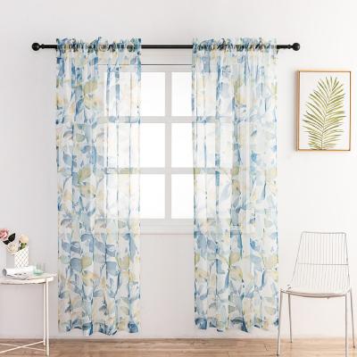 China European Style Semi Blackout Home Voile Abstract Blue And Yellow Sheets Printed Sheer Curtains For Living Room for sale