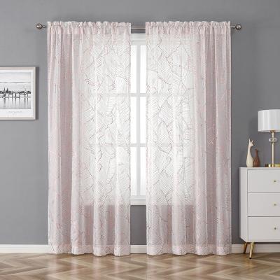 China Semi Blackout Rosa Pink Foil Printed Sheer Rod Pocket Drapes Curtain Privacy Protect Window Panels For Girl's Bedroom for sale