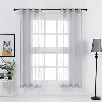 China Semi Euro Style Blackout Shimmer Stripes Printed Drapes Gray Semi Sheer Window Curtains With Rings For Living Room for sale