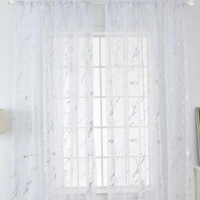 China Semi Blackout Silver Aluminum Printed Rod Pocket Drapes Curtain Privacy Sheer Protect Window Panels For Living Room And Bedroom for sale