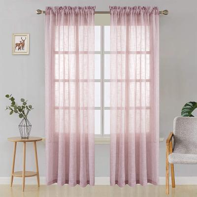 China Semi Blackout Ready Made Solid Color Blush Semi Voile Rod Pocket Windows Sheer Linen Pink Curtain For Girl's Bedroom, Living Room for sale