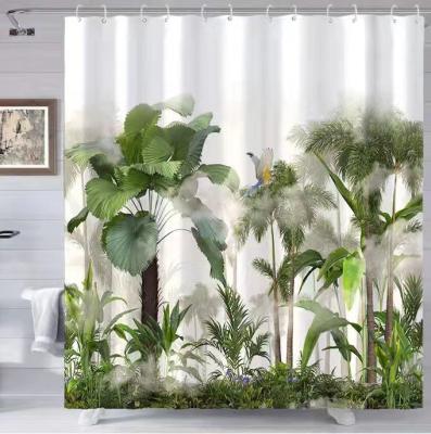 China Semi Custom Blackout Shower Curtains Tree Digital Printing Sets Waterproof Bath Decor Accessories Modern Bathtub Curtains With Hooks for sale