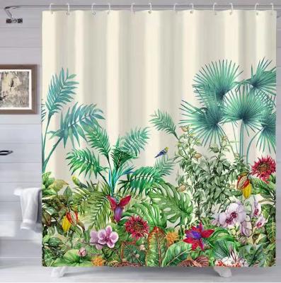 China Semi Custom Blackout Geometry Flowers Decoration Digital Printing Fancy Floral Designer Waterproof Bathroom Shower Curtain for sale