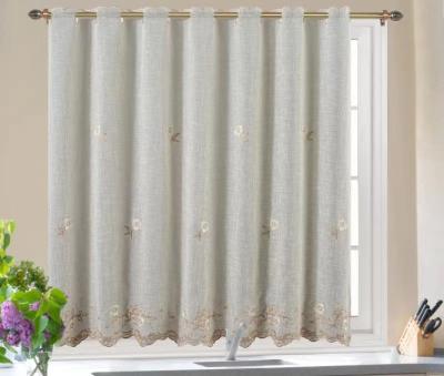 China Semi Blackout Color Flora Embroider New Design Tab Top Cotton Kitchen Linen Curtains Customized for sale