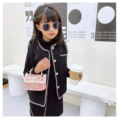 China Small Toddler Mini Kawaii Cotton Fabric Toddler Pearl Handle Charm Cross Shoulder Soft Luxury Coin Purse - Body Messenger Bag For Girls for sale