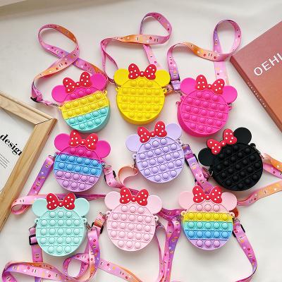 China 2022 waterproof cute cartoon minnie mouse kids wiggle toy pop it invent purse handbags kids silicon pop it pinch minnie for girls for sale