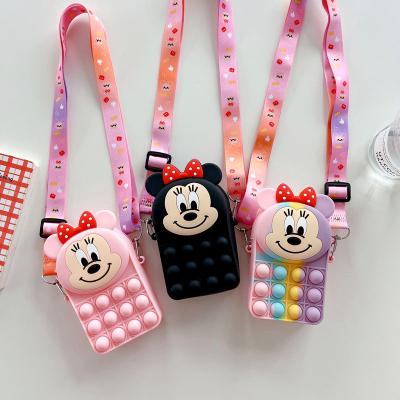 China Women Girl Toddler Mobile Phone Waterproof Minnie Mouse Pop It Purse Black Silicone Bustle Bubble Little Minnie Pop It Purse for sale