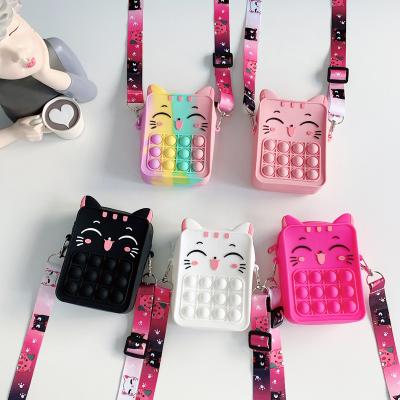 China Mini Waterproof Rainbow Cat Kids Silicone Jumping Push It Up Bubble Cross Body Shoulder Bag Handbags Jump It Up Cat Purse For Toddler for sale