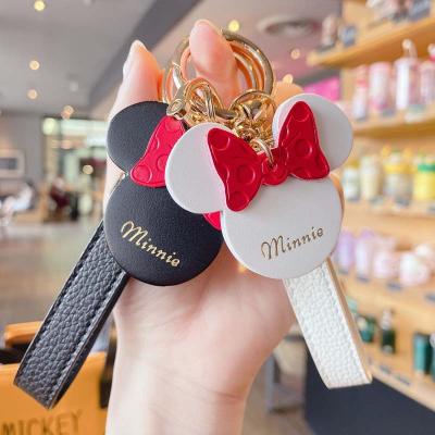 China 2022 Brand 3d Cartoon Minnie Mouse Bow Waterproof Luxury Faux Leather Ear Lanyards Pu Leather Key Chain Pending Leather Key Chain for sale